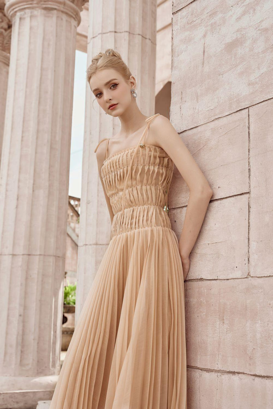 Artemis A-line Pleated Foam Silk Ankle Length Dress Maxi Dress Calista de Minh Thanh