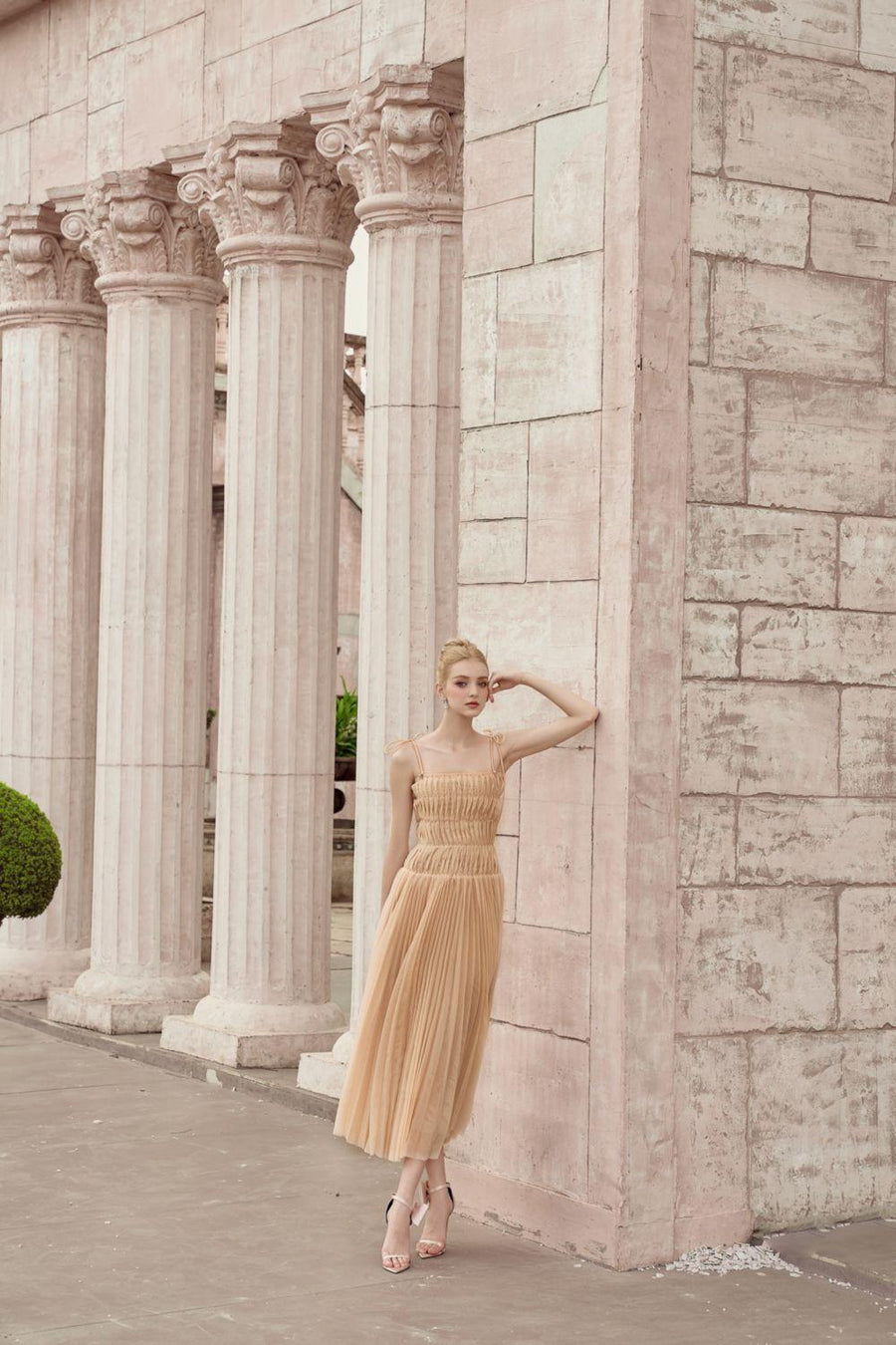 Artemis A-line Pleated Foam Silk Ankle Length Dress Maxi Dress Calista de Minh Thanh