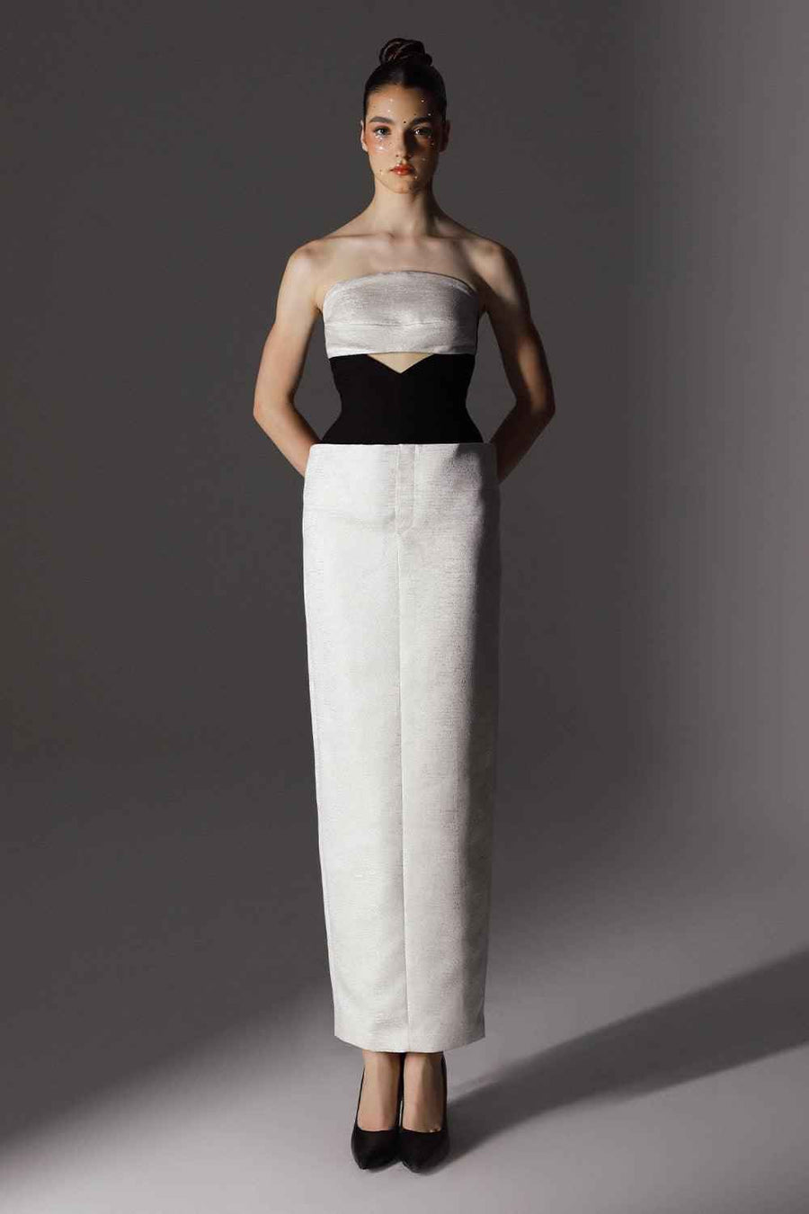 Ascot Strapless Cut-Out Brocade Ankle Length Dress