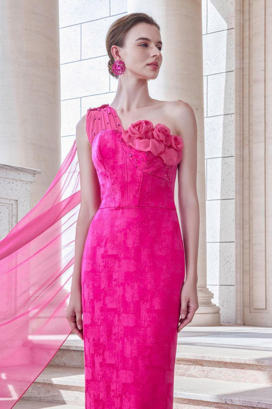 Aspira Pegged One Shoulder Brocade Floor Length Dress Gown Dress I.H.F Atelier