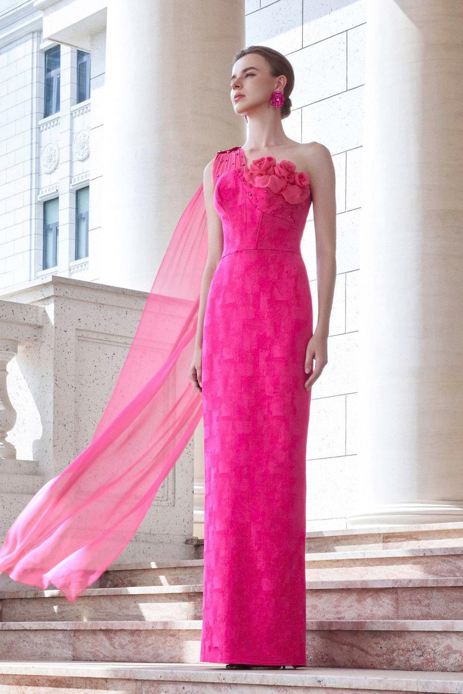 Aspira Pegged One Shoulder Brocade Floor Length Dress Gown Dress I.H.F Atelier