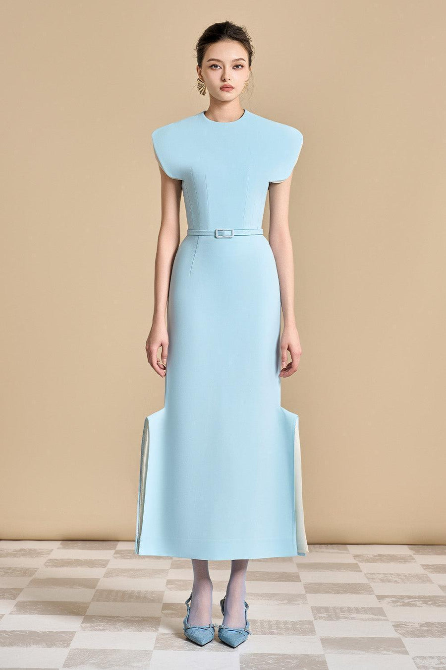 Aster Sheath Cap Sleeved Polyester Ankle Length Dress Maxi Dress Maison des Copains