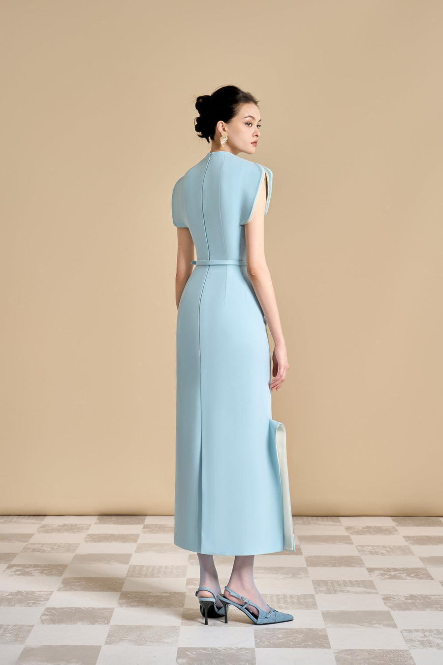 Aster Sheath Cap Sleeved Polyester Ankle Length Dress Maxi Dress Maison des Copains