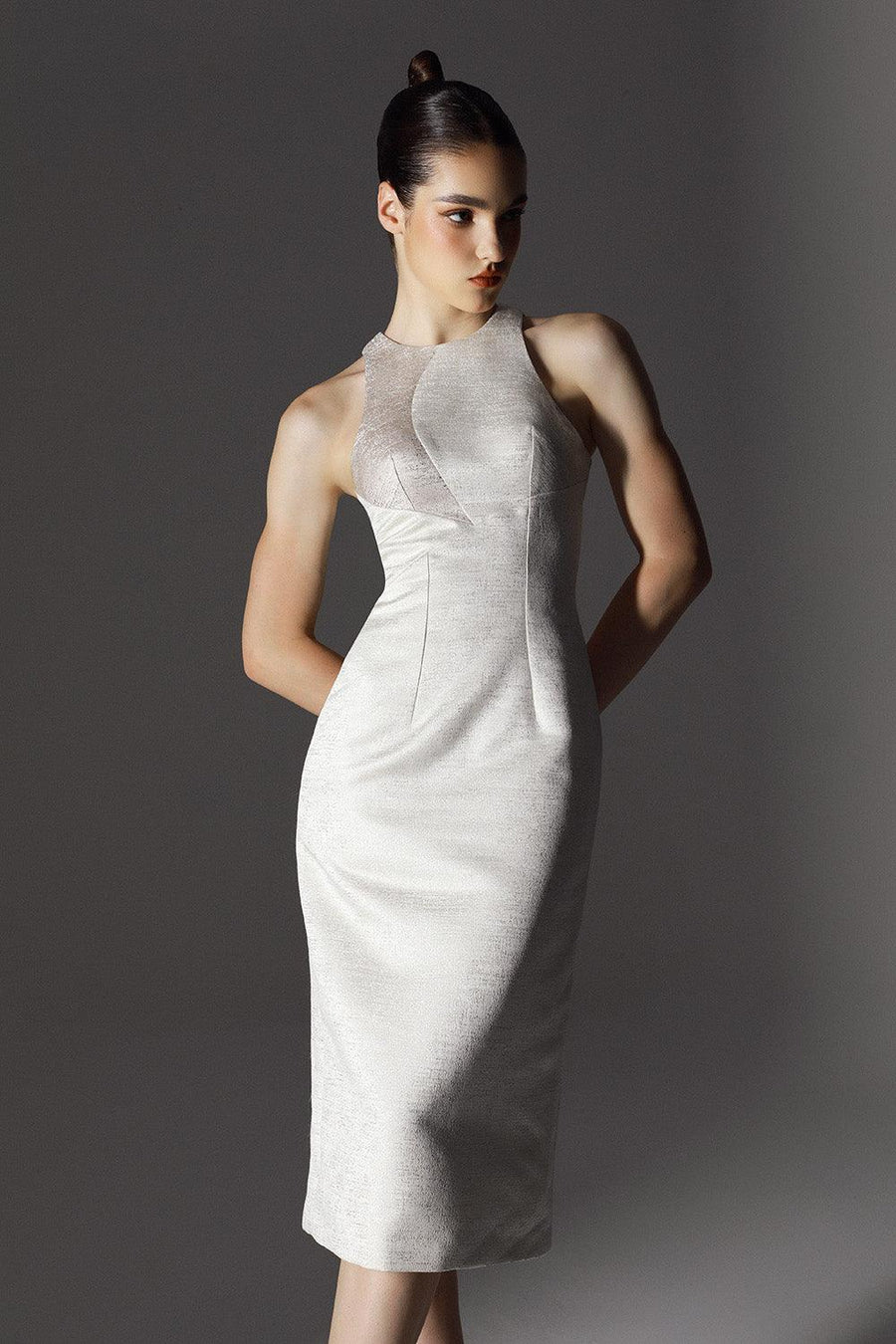 Astral Sheath Jewel Neck Brocade Midi Dress 2