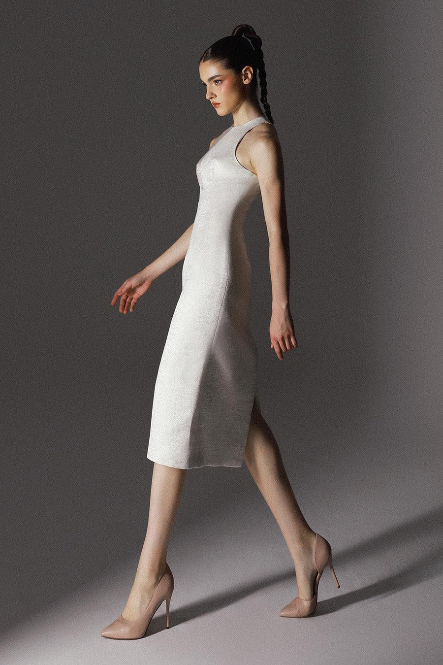 Astral Sheath Jewel Neck Brocade Midi Dress 4