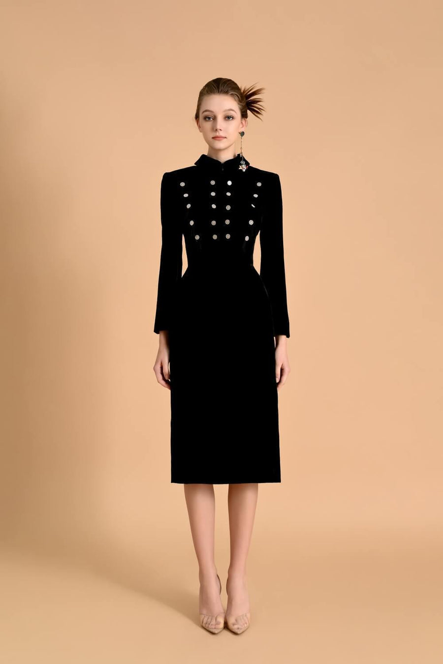 Atkins Cape Collared Neck Velvet Midi Dress Midi Dress Maison des Copains