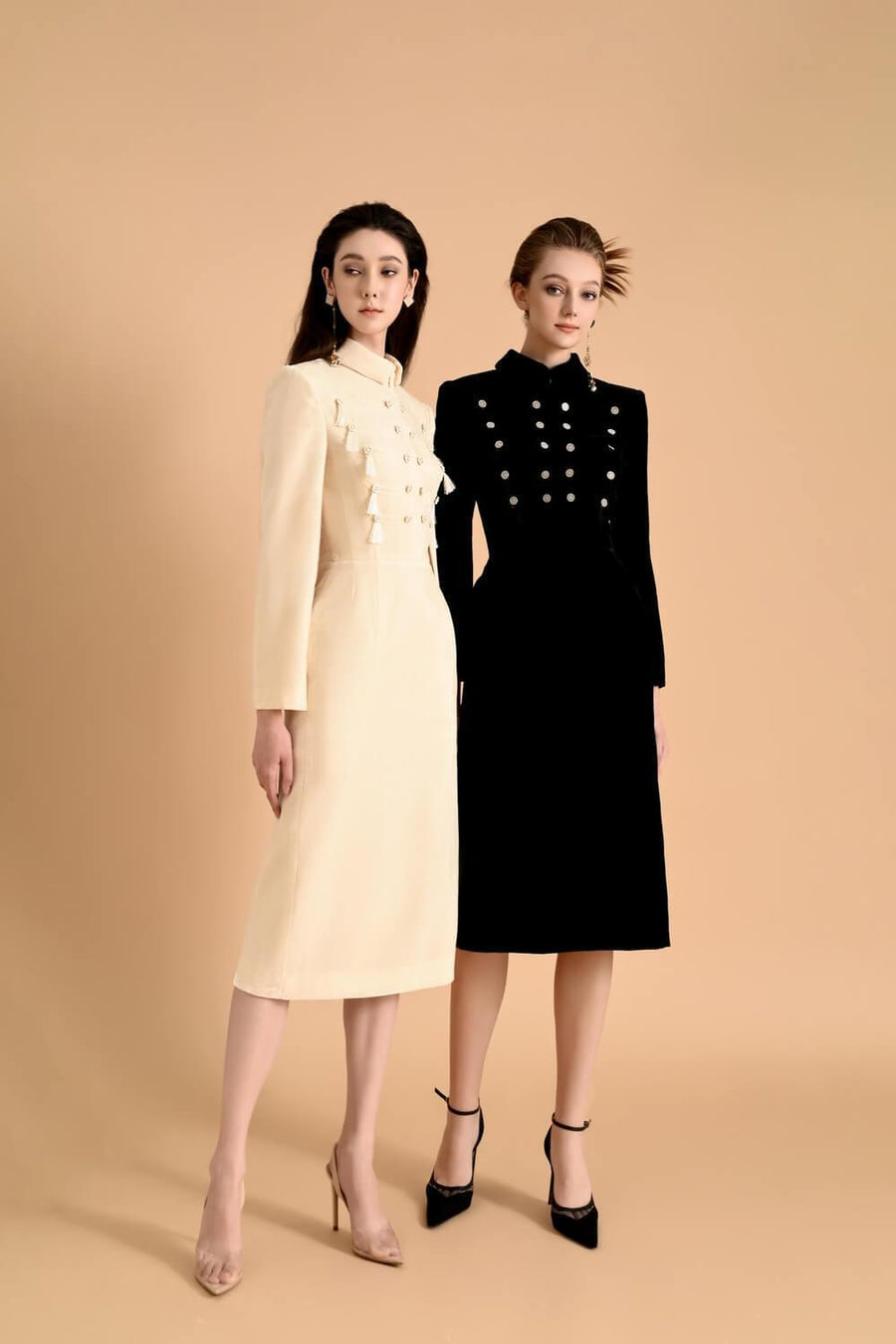 Atkins Cape Collared Neck Velvet Midi Dress Midi Dress Maison des Copains