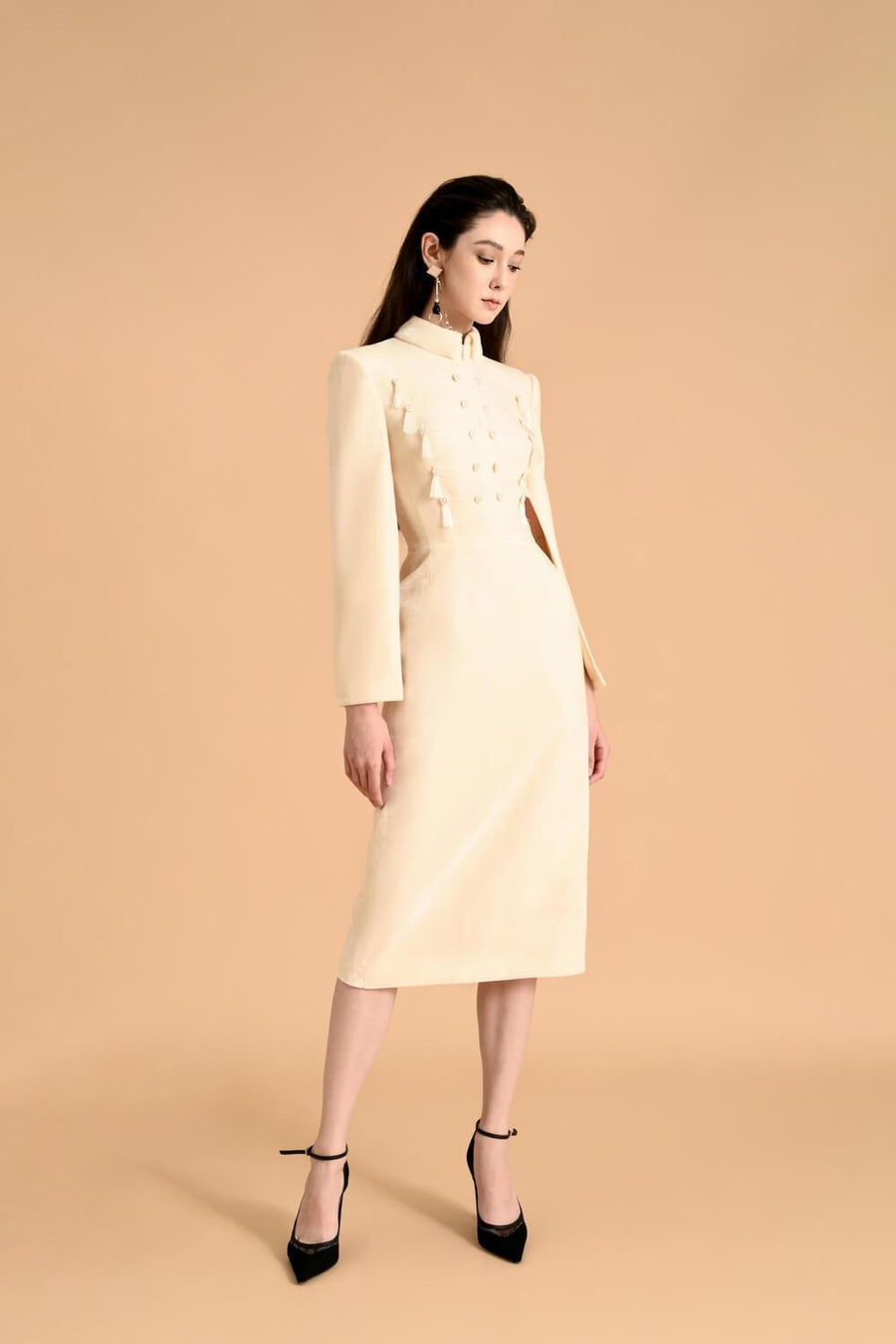 Atkins Cape Collared Neck Velvet Midi Dress Midi Dress Maison des Copains