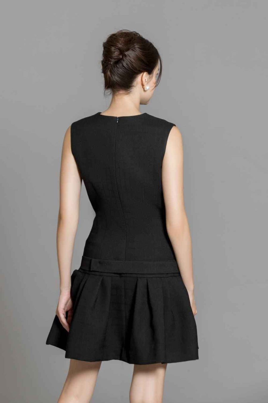 Aubrie Drop Waist V-Neck Polycotton Mini Dress