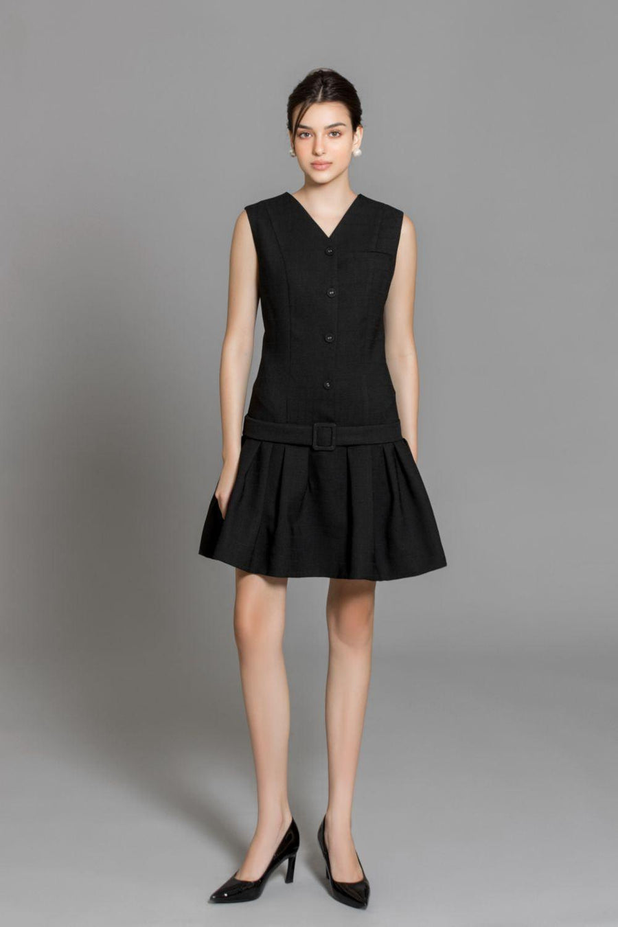Aubrie Drop Waist V-Neck Polycotton Mini Dress 5