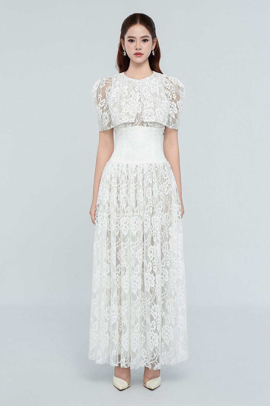 Aubrie Fit and Flare Corset Waist Lace Maxi Dress Maxi Dress Cordia
