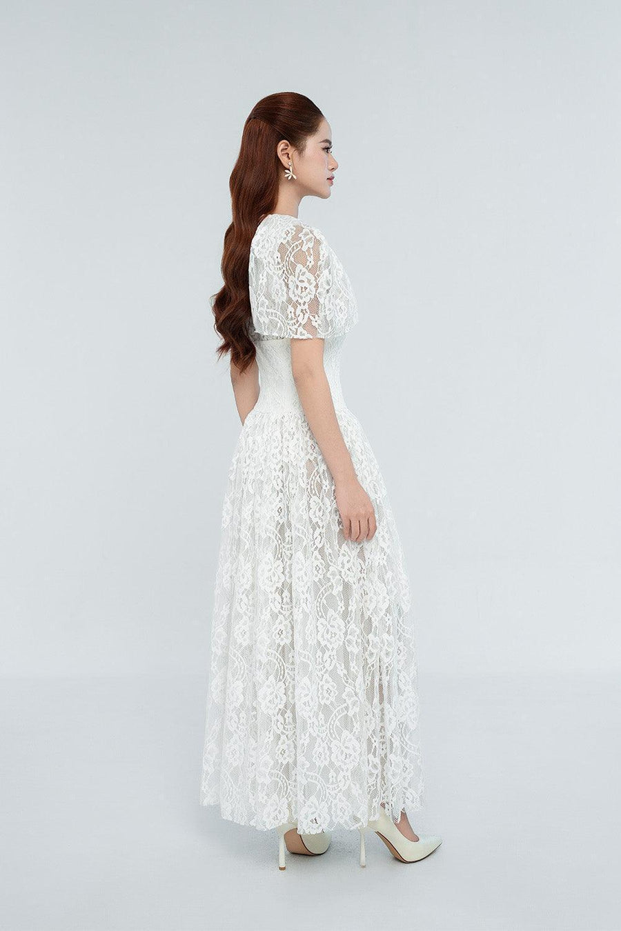 Aubrie Fit and Flare Corset Waist Lace Maxi Dress Maxi Dress Cordia