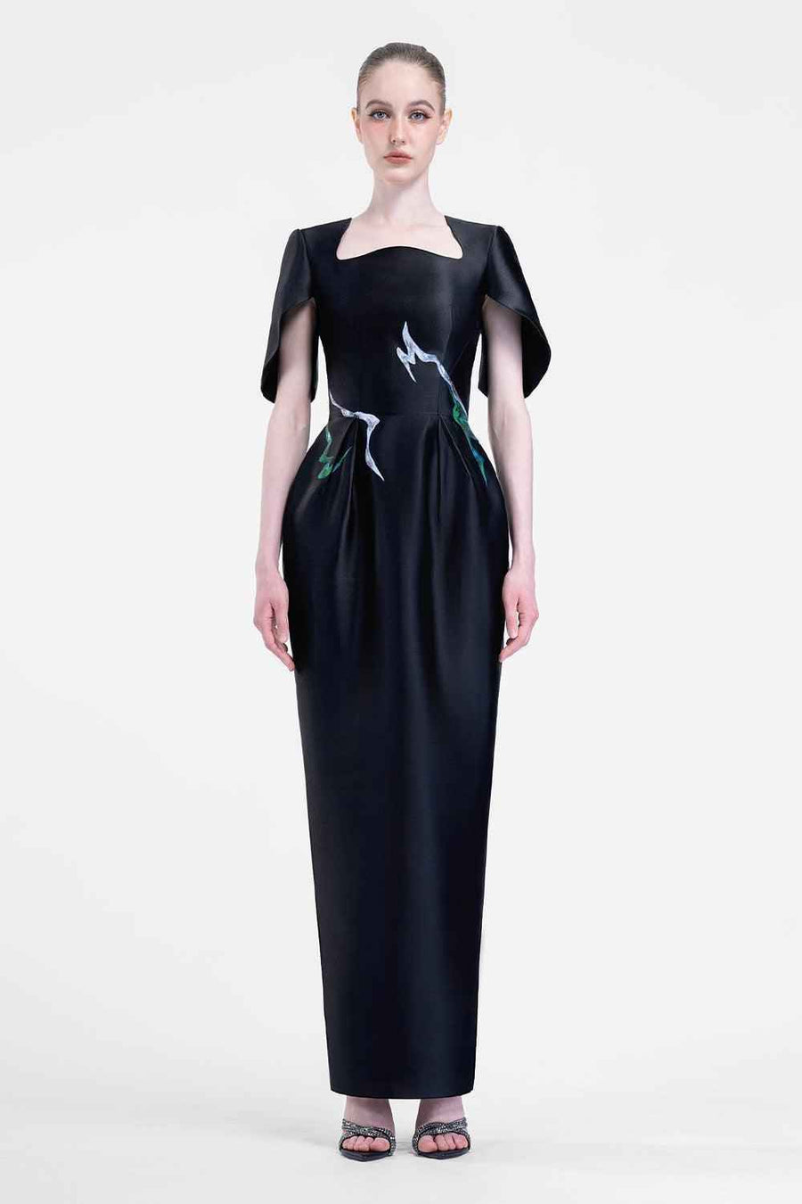 Aubrielle Pegged Slit Sleeved Zibeline Ankle Length Dress