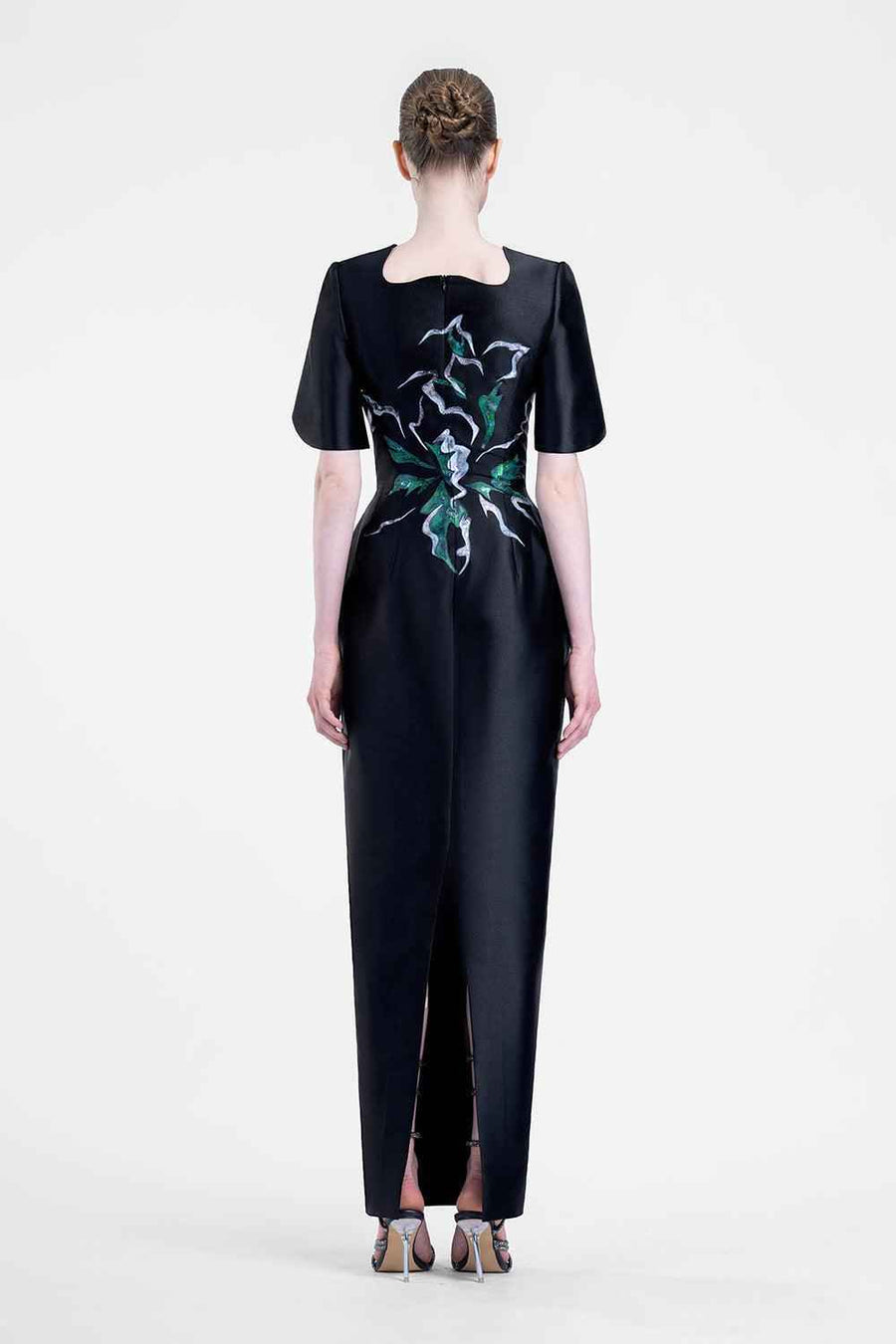 Aubrielle Pegged Slit Sleeved Zibeline Ankle Length Dress