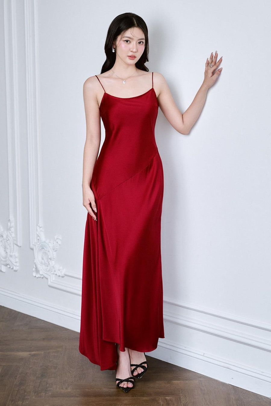 Audrey Asymmetric Scoop Neck Mulberry Silk Ankle Length Dress Maxi Dress Larmes