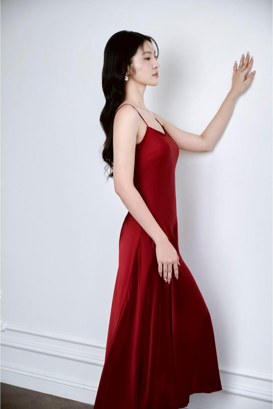 Audrey Asymmetric Scoop Neck Mulberry Silk Ankle Length Dress Maxi Dress Larmes
