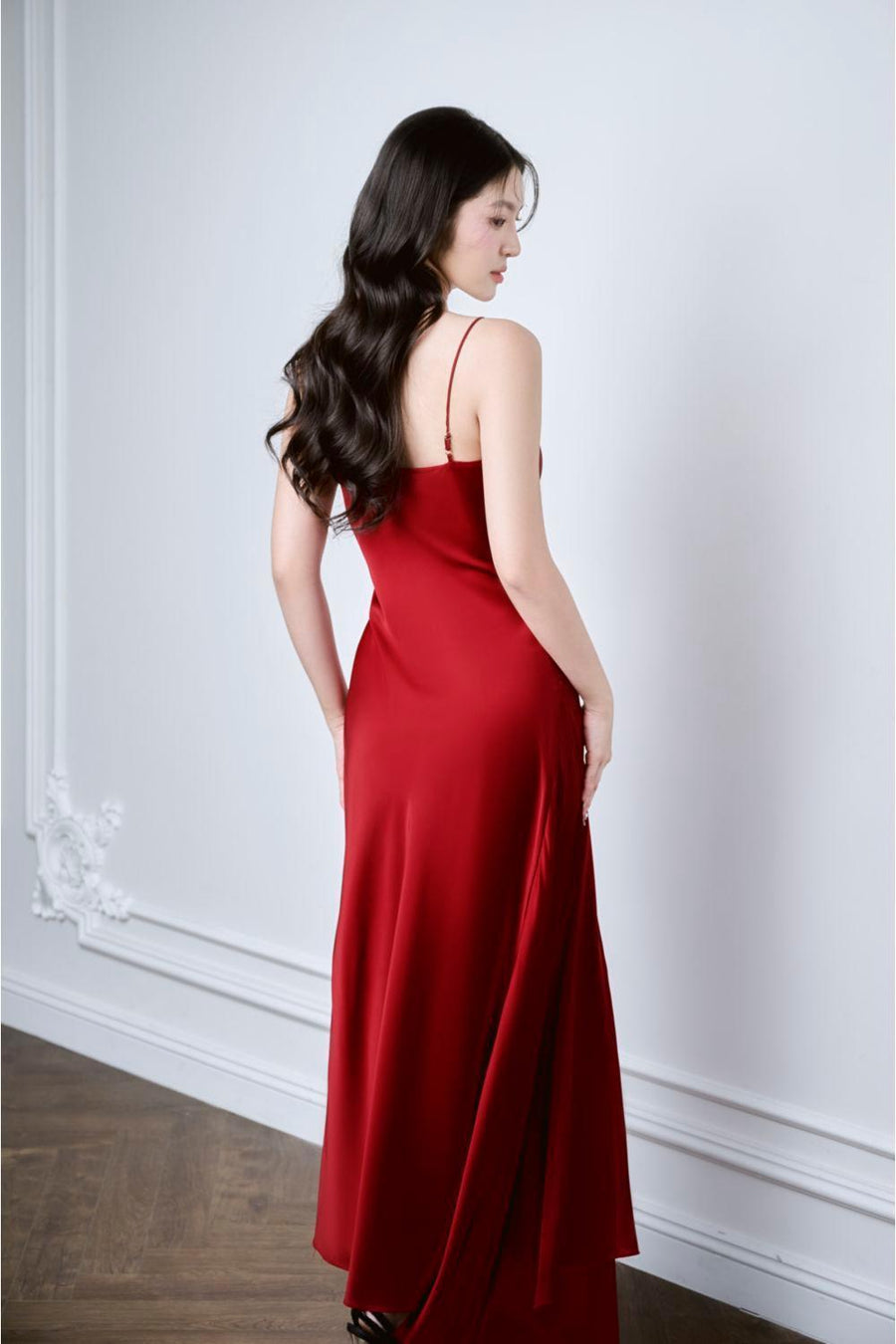 Audrey Asymmetric Scoop Neck Mulberry Silk Ankle Length Dress Maxi Dress Larmes