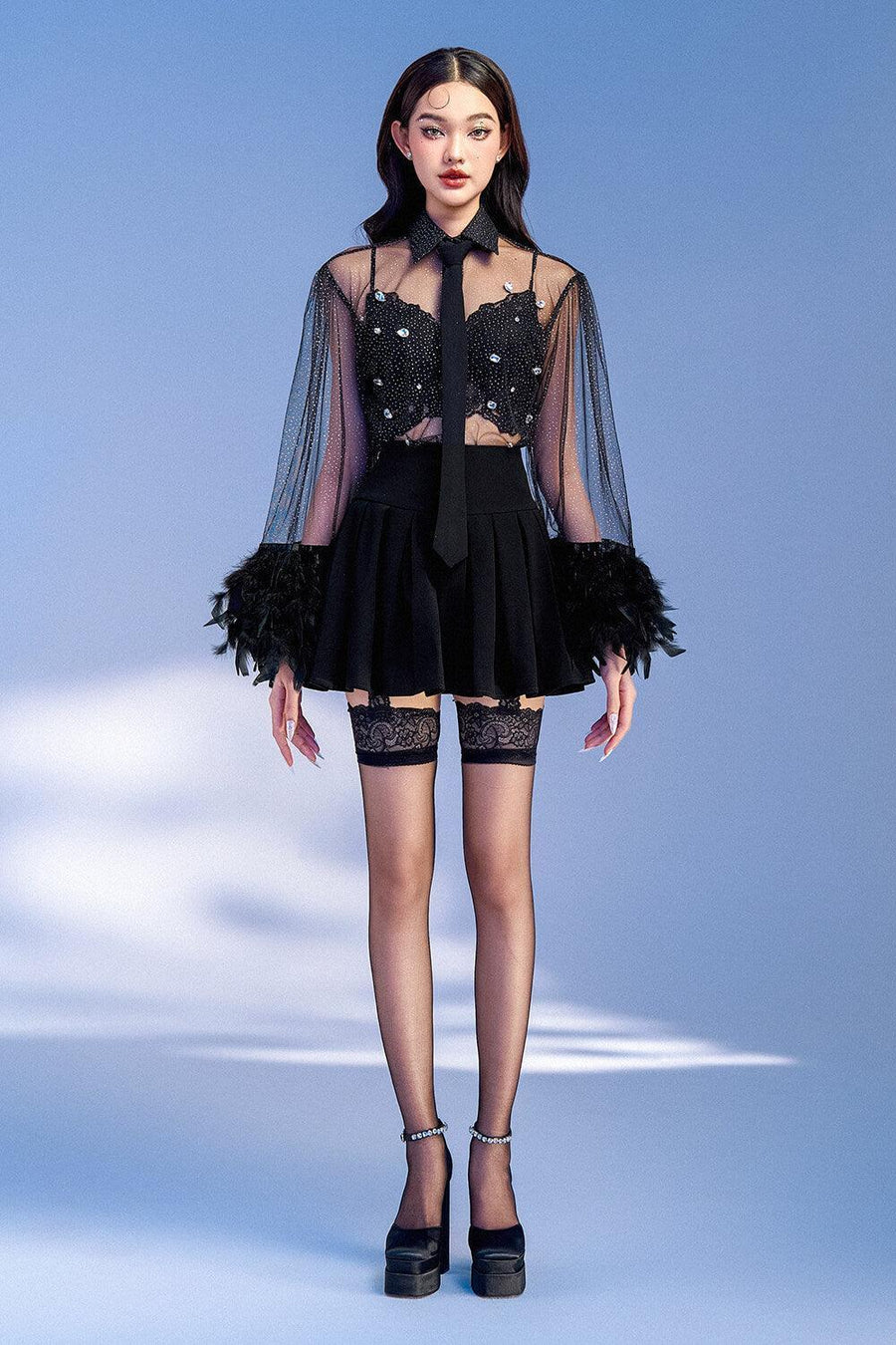 Aura Straight See-Through Mesh Shirt 1