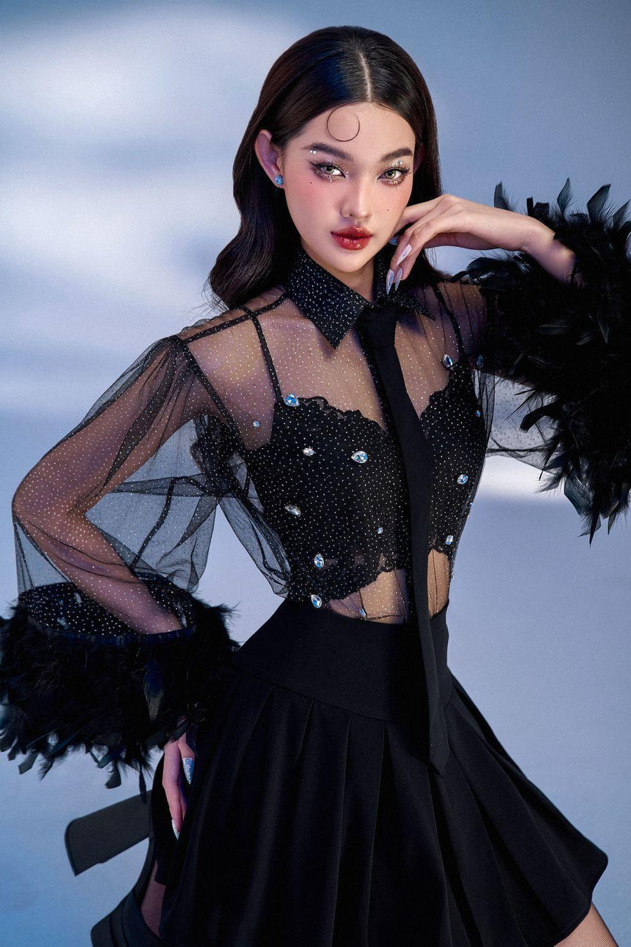 Aura Straight See-Through Mesh Shirt 2