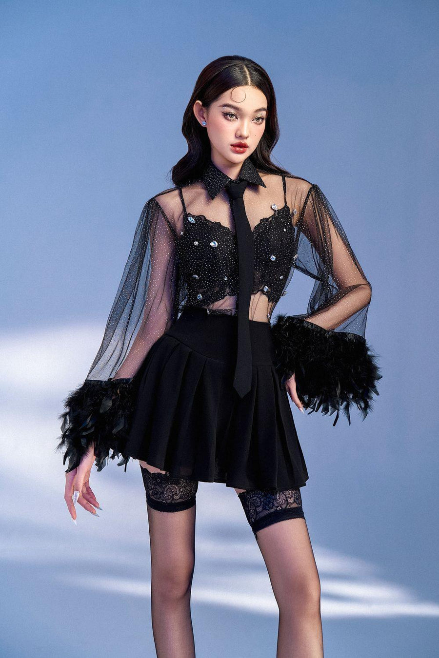 Aura Straight See-Through Mesh Shirt 6