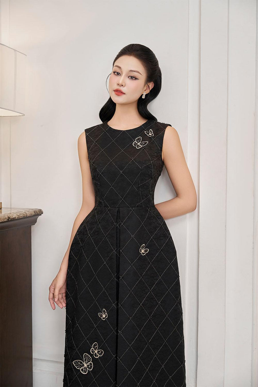 Aurora A-line Draped Brocade Midi Set 5