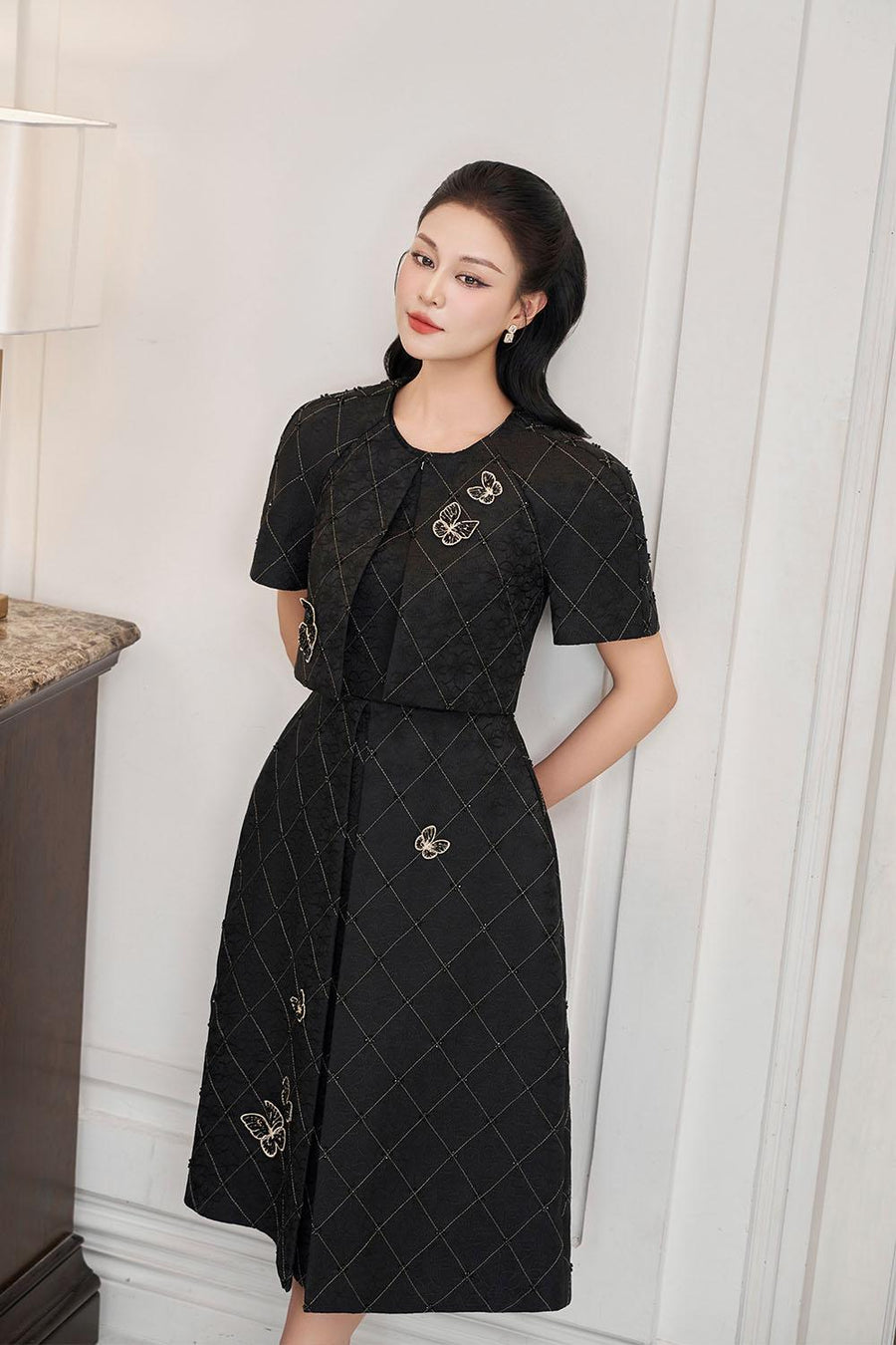Aurora A-line Draped Brocade Midi Set 6