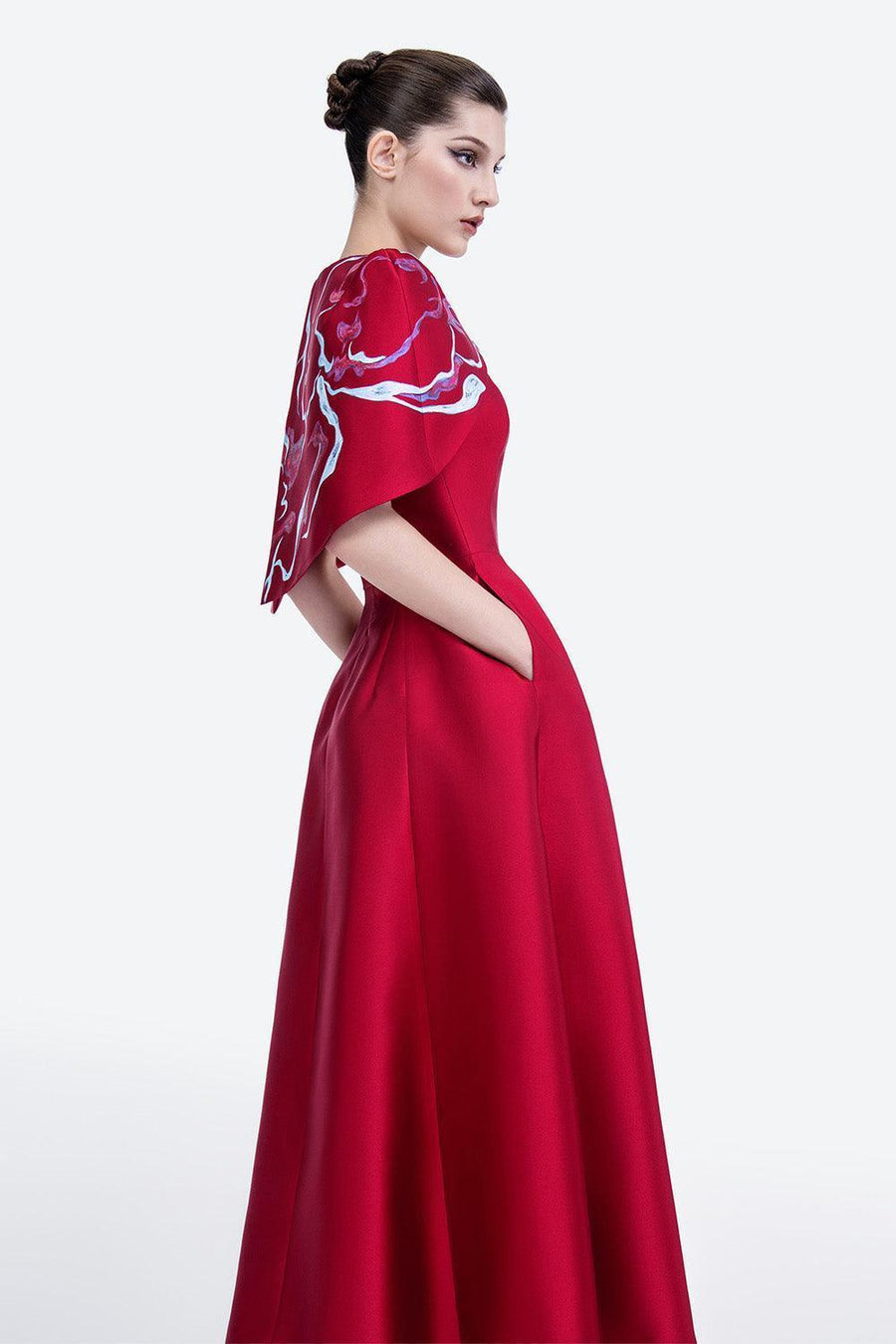 Austin A-line Cape Shoulder Zibeline Midi Dress 6
