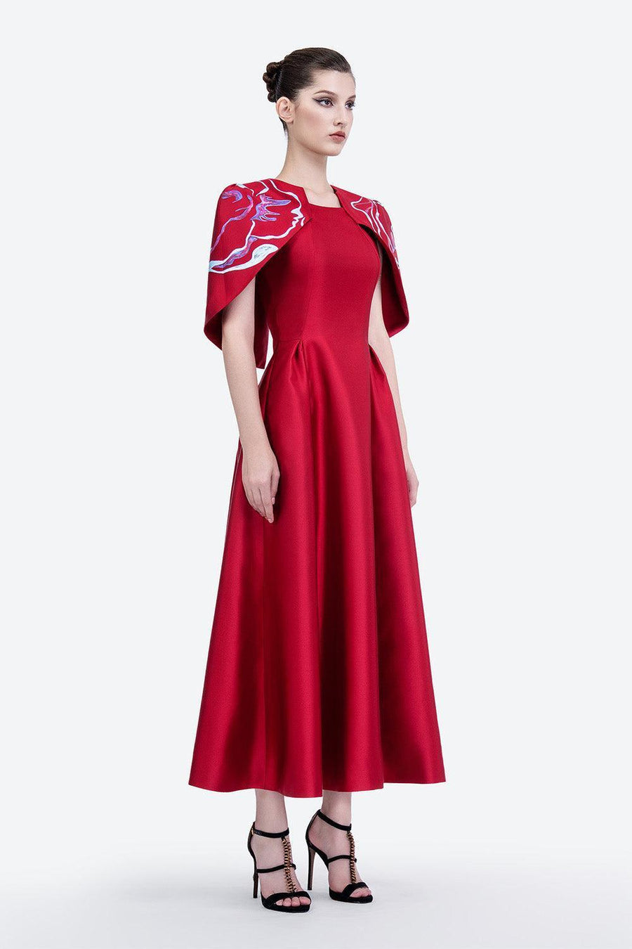 Austin A-line Cape Shoulder Zibeline Midi Dress 7