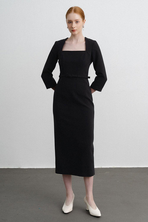 Ava Sheath Long Sleeved Polycotton Midi Dress