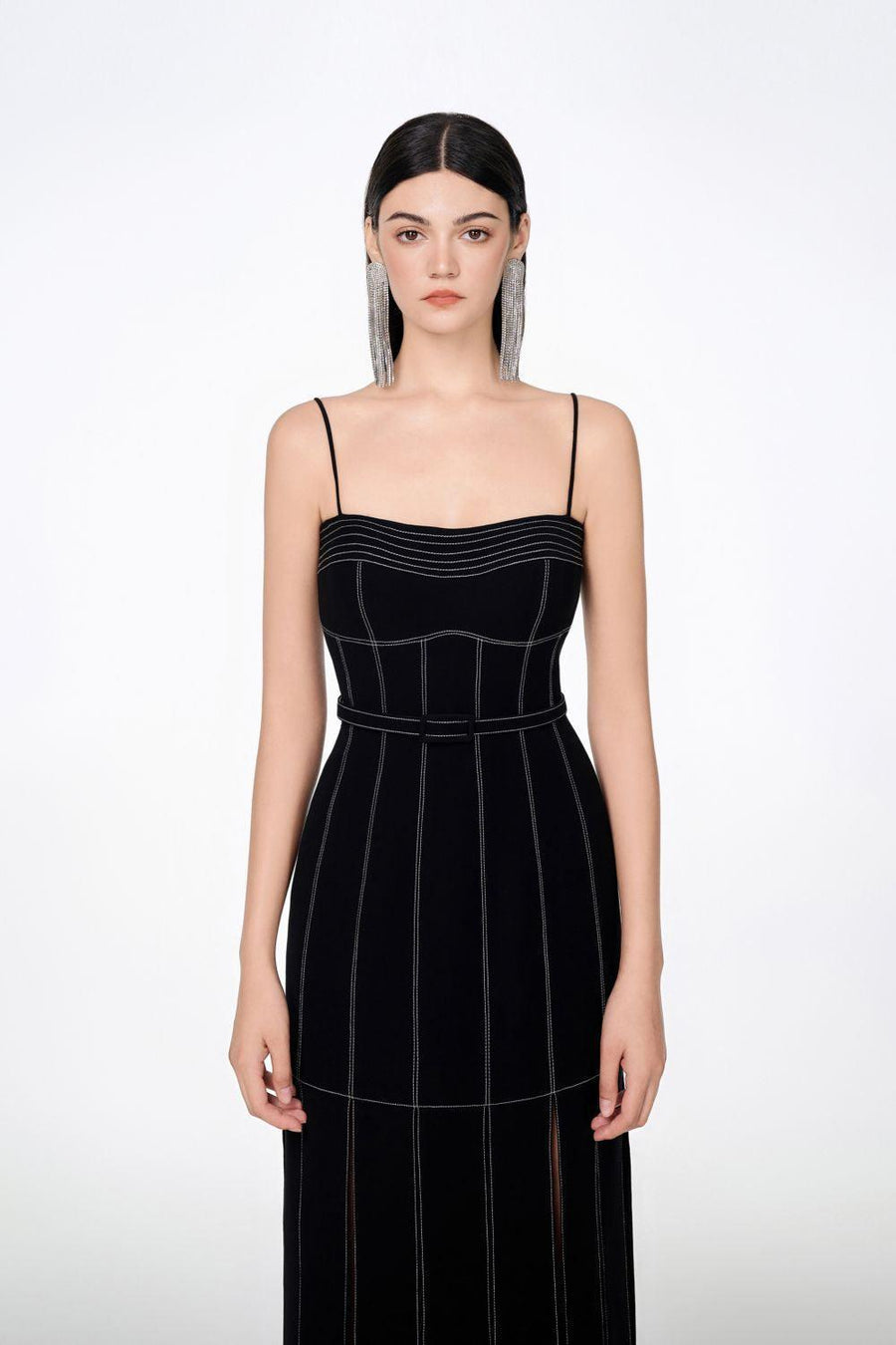 Ava Slit Spaghetti Strap Crepe Midi Dress Midi Dress TRACY STUDIO