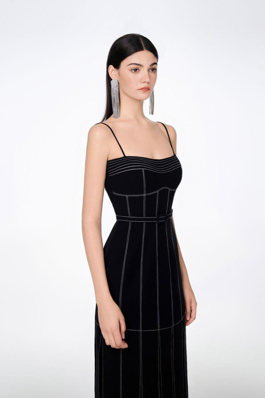Ava Slit Spaghetti Strap Crepe Midi Dress Midi Dress TRACY STUDIO
