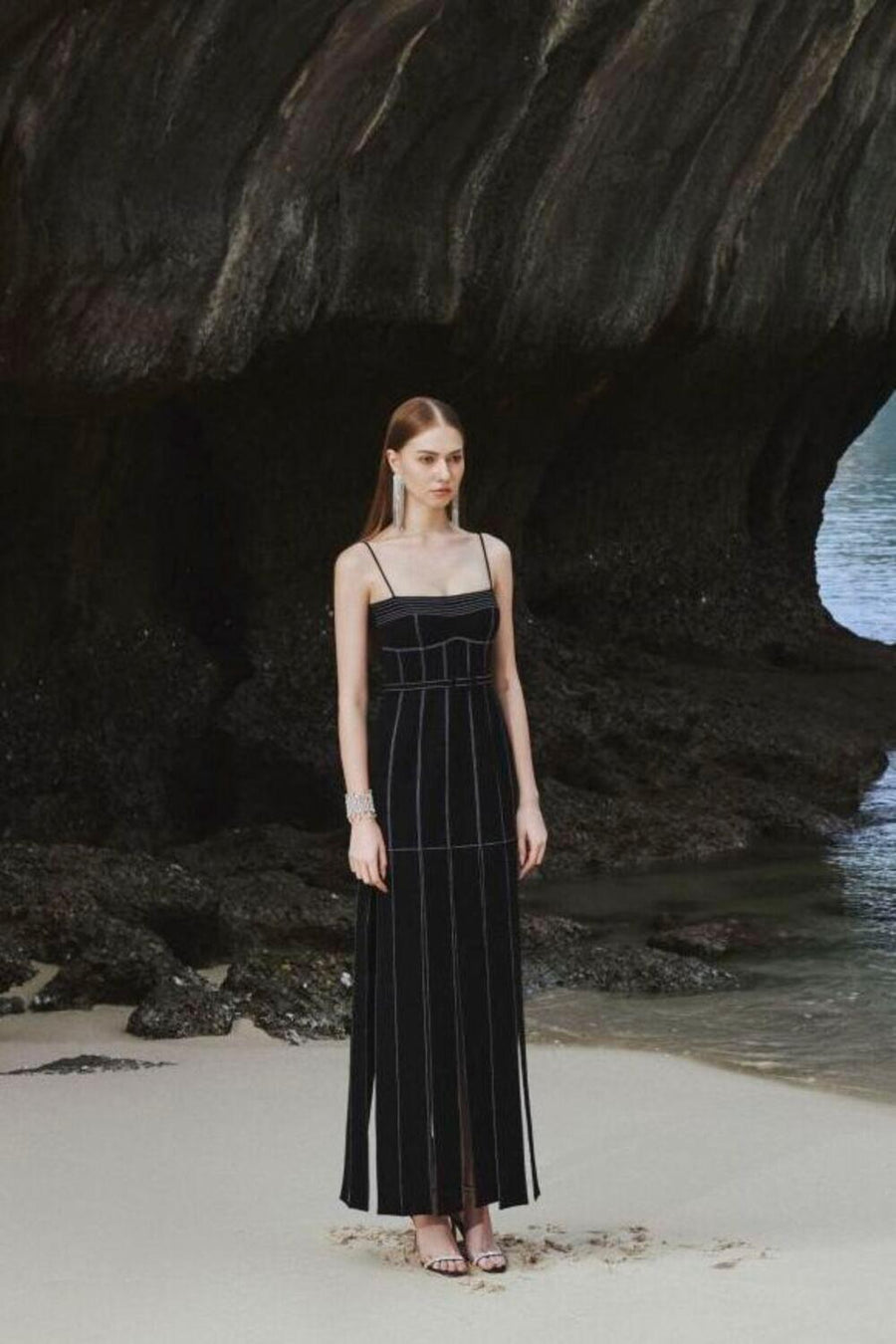 Ava Slit Spaghetti Strap Crepe Midi Dress Midi Dress TRACY STUDIO