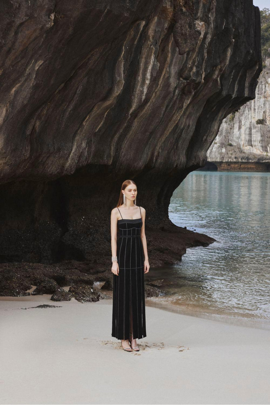Ava Slit Spaghetti Strap Crepe Midi Dress Midi Dress TRACY STUDIO