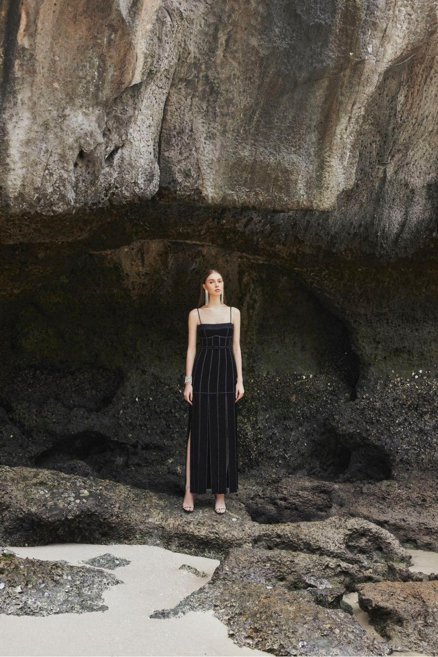 Ava Slit Spaghetti Strap Crepe Midi Dress Midi Dress TRACY STUDIO