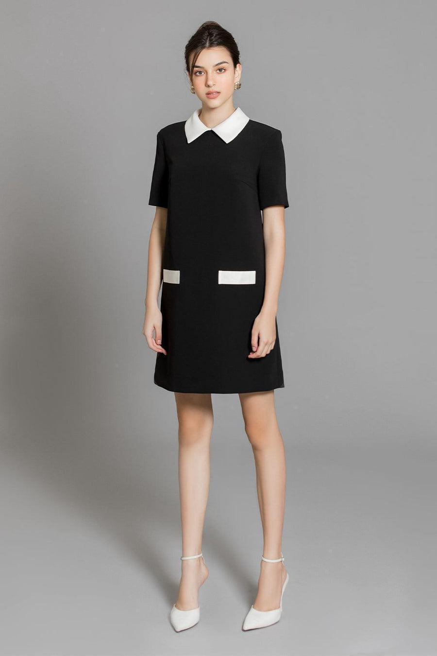 Averi Trapezoid Collared Neck Tweed Mini Dress 6