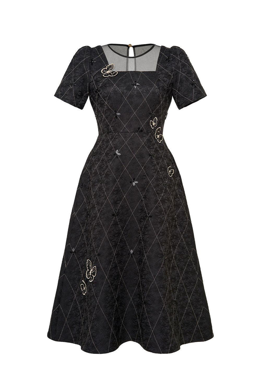 Azalea A-line Round Neck Brocade Midi Dress Midi Dress IVY moda