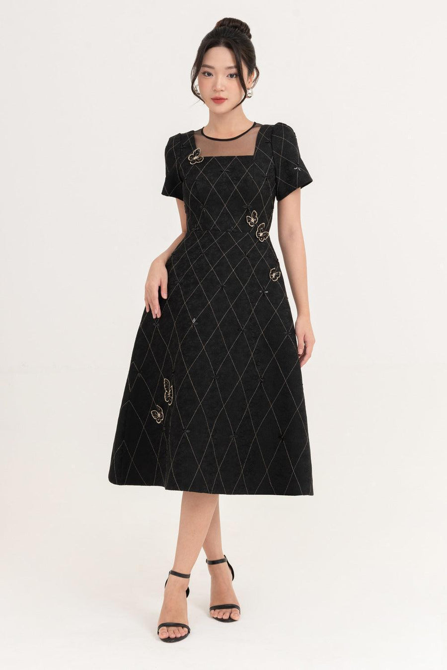 Azalea A-line Round Neck Brocade Midi Dress Midi Dress IVY moda