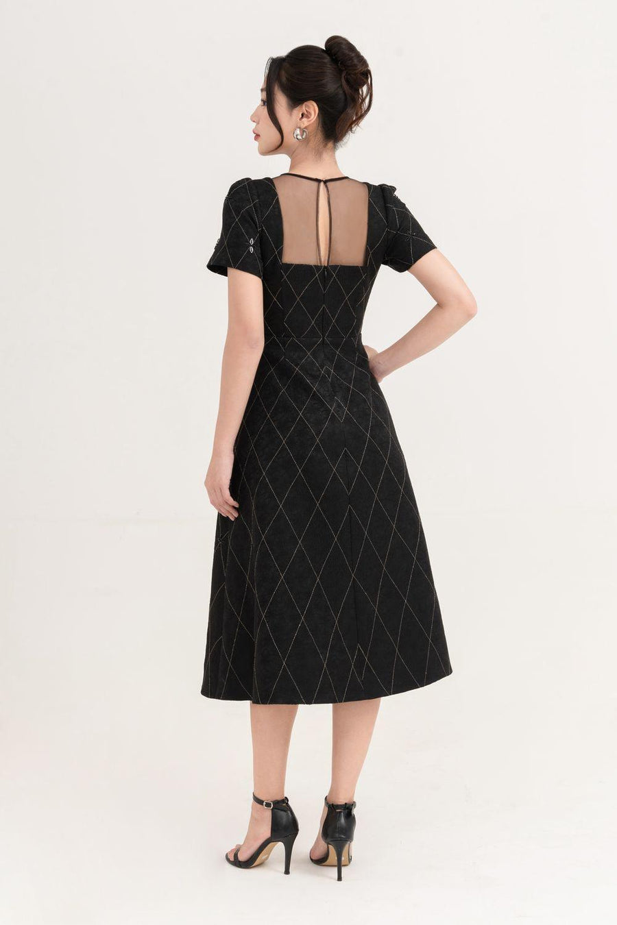 Azalea A-line Round Neck Brocade Midi Dress Midi Dress IVY moda