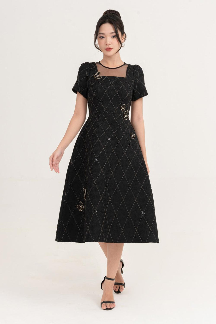 Azalea A-line Round Neck Brocade Midi Dress Midi Dress IVY moda