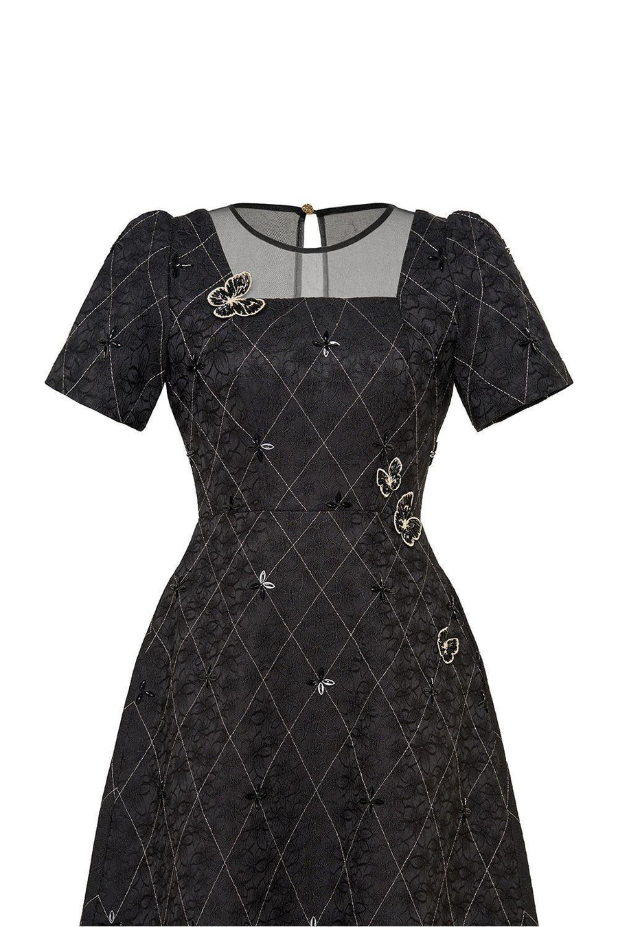 Azalea A-line Round Neck Brocade Midi Dress Midi Dress IVY moda