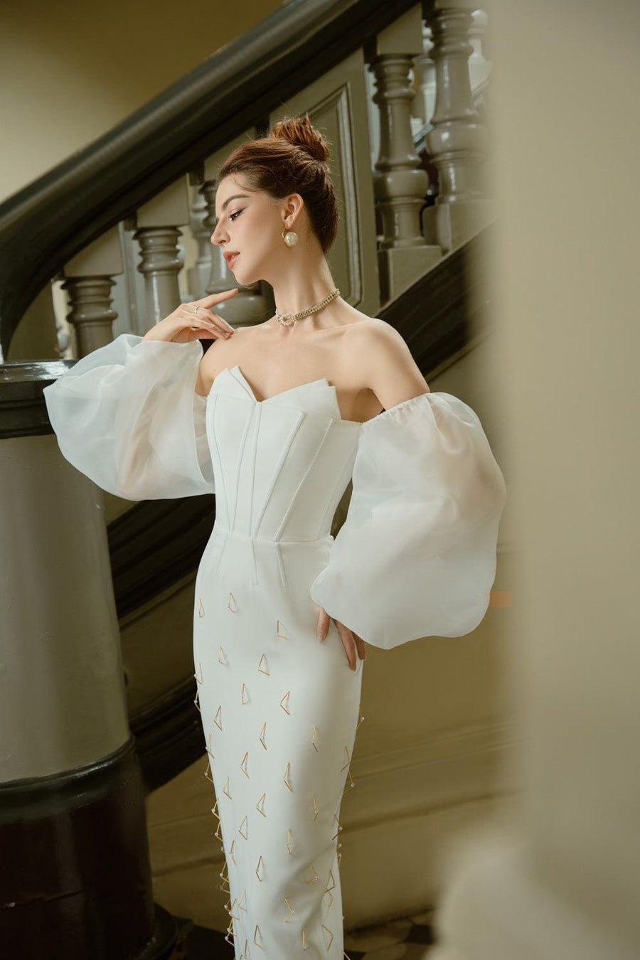Azalea Bodycon Off-Shoulder Organza Cotton Midi Dress Midi Dress Calista de Minh Thanh