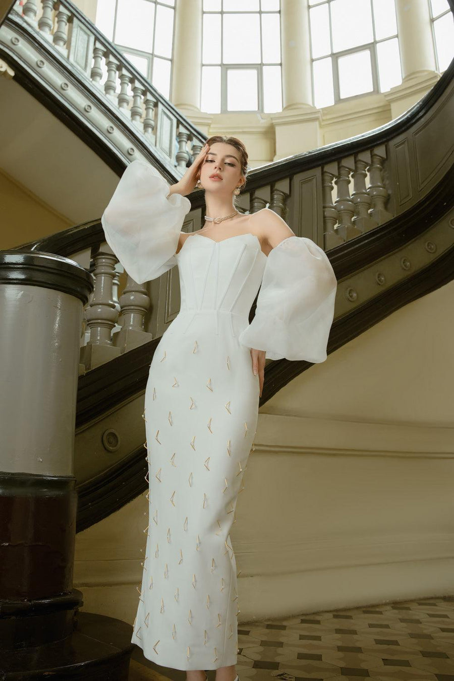 Azalea Bodycon Off-Shoulder Organza Cotton Midi Dress Midi Dress Calista de Minh Thanh