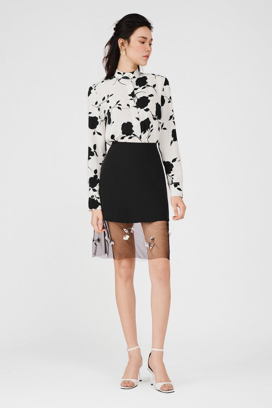 Azalea Straight Band Collar Silk Shirt 6
