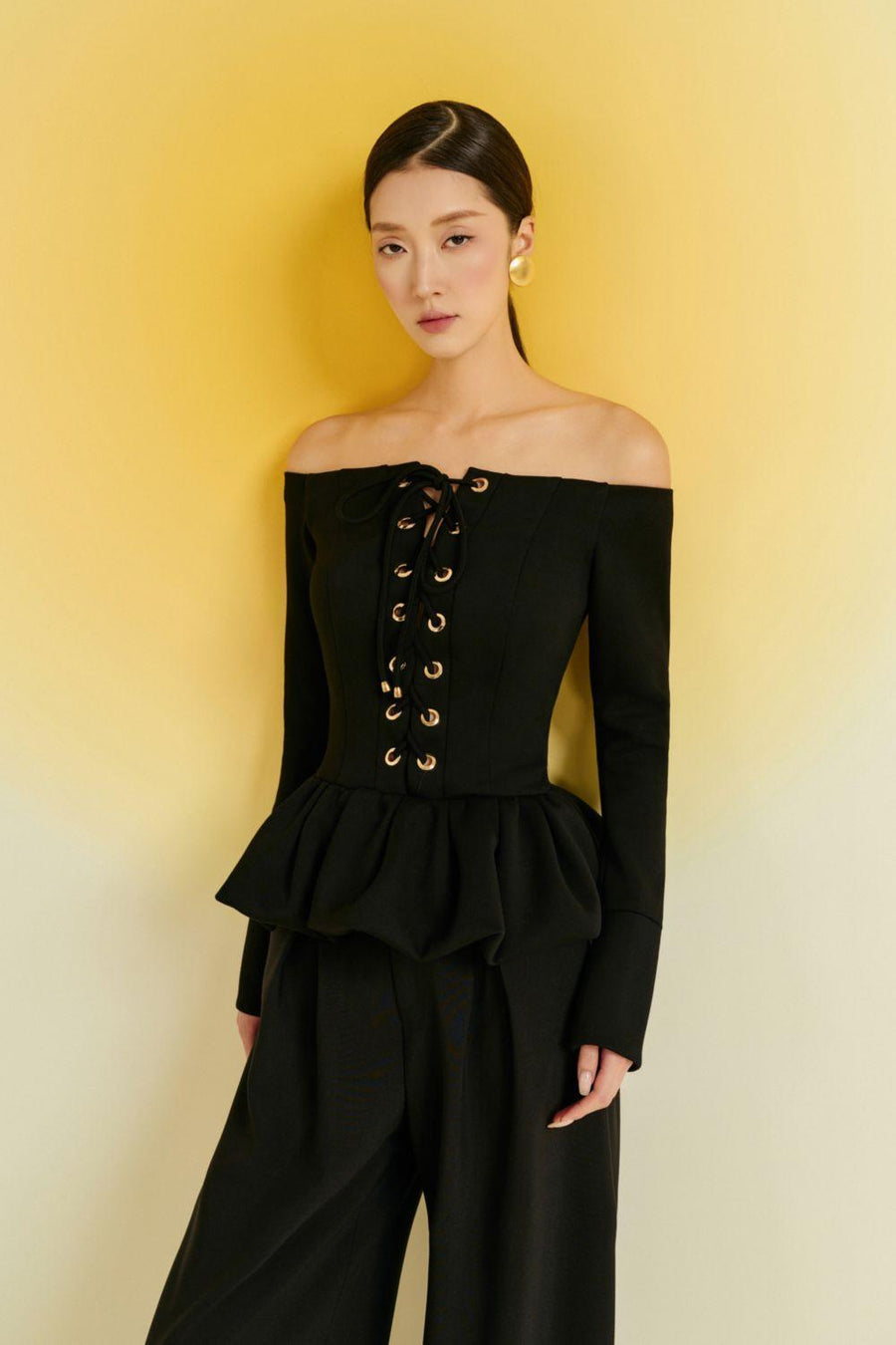 Baby Peplum Off-Shoulder Cotton Blend Top Long Sleeved Top Eegen Studio