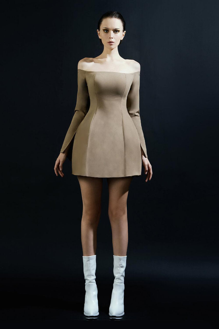 Ballet Sheath Off-Shoulder Wool Cotton Mini Dress 1