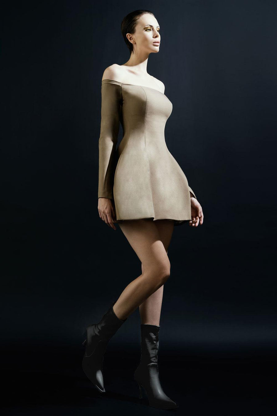 Ballet Sheath Off-Shoulder Wool Cotton Mini Dress 4