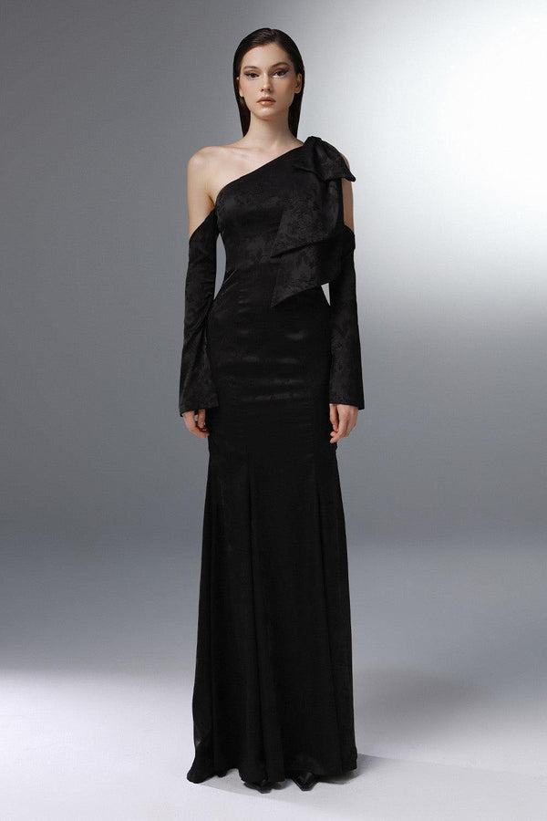 Banquet Trumpet Diagonal Neck Silk Floor Length Dress