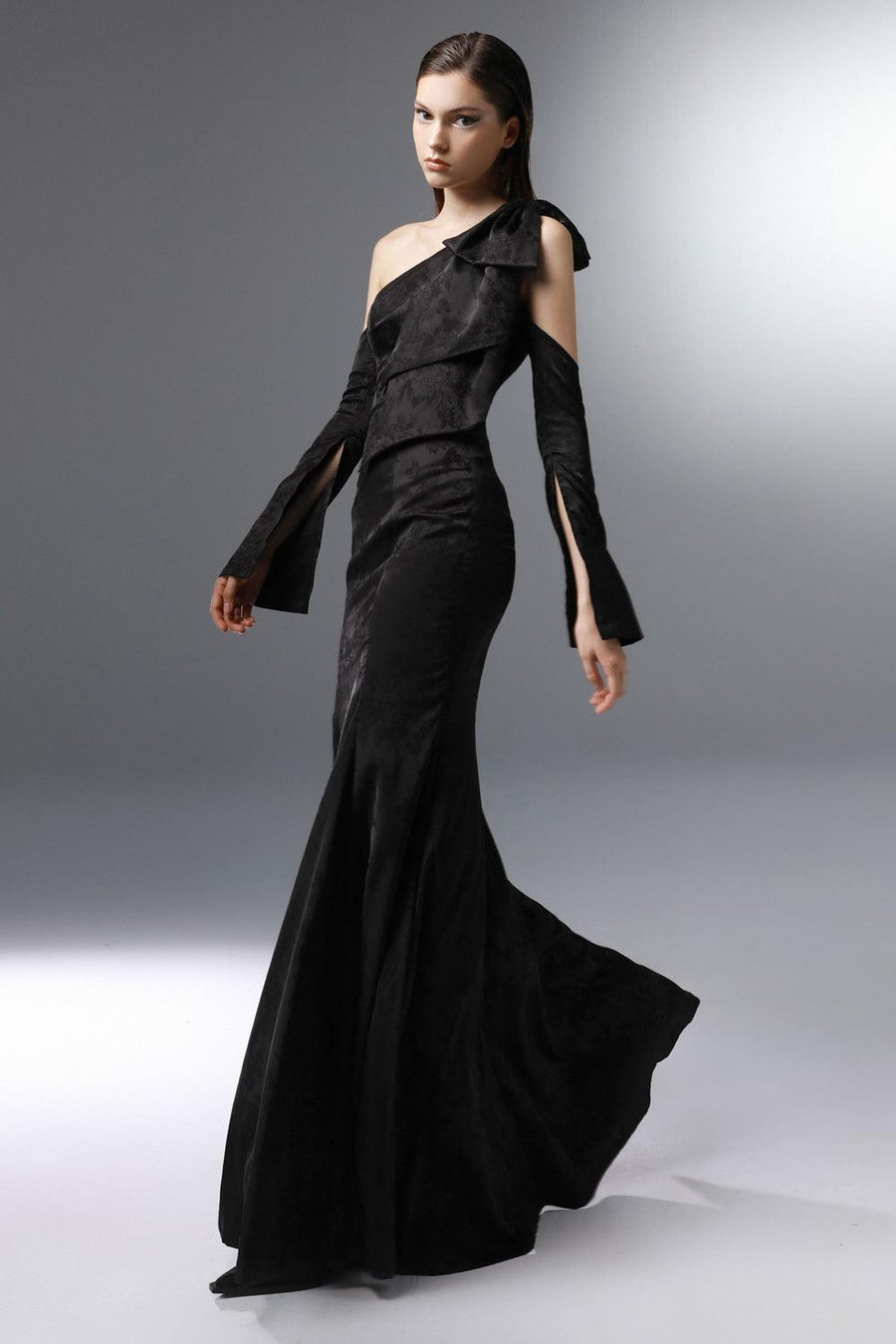 Banquet Trumpet Diagonal Neck Silk Floor Length Dress 4