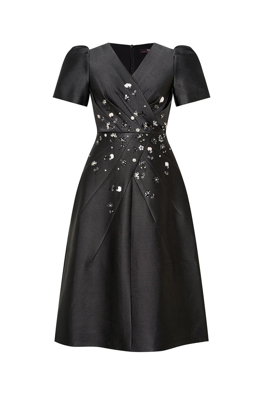 Bautista A-line V-Neck Taffeta Midi Dress Midi Dress IVY moda