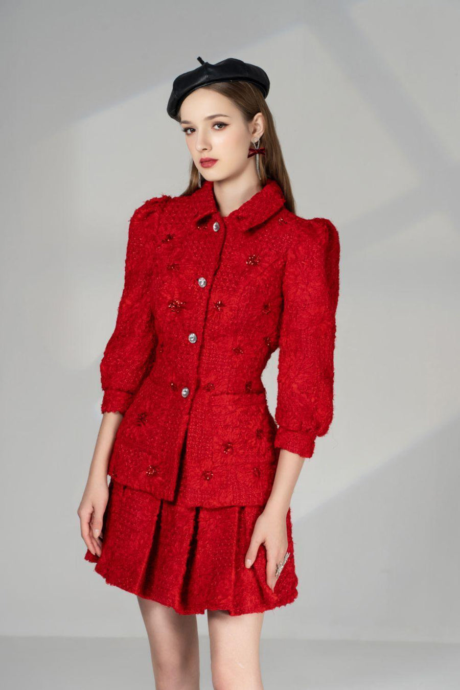 Becca A-line Puffy Sleeved Tweed Mini Set 2